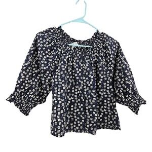 APIECE APART Casa Blouse Navy Floral Print Boho Crop Peasant Cottagecore Sz M